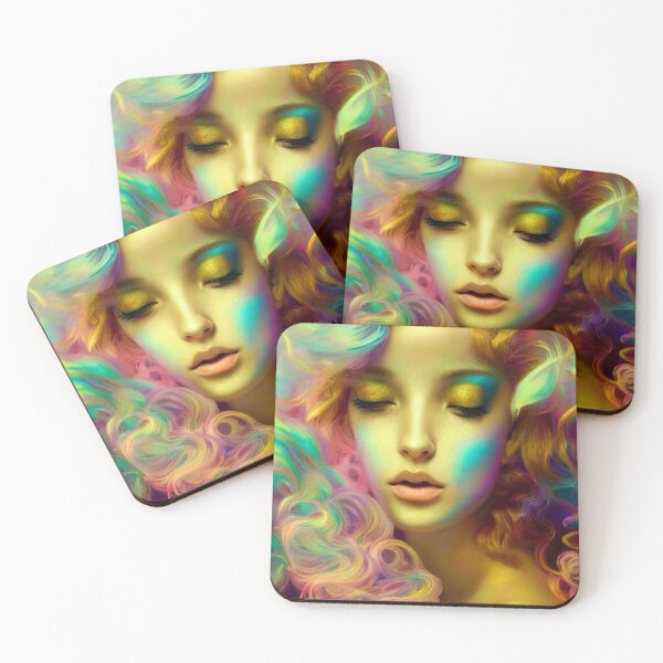Item preview, Dreamlike art colorful smoke morphing into beautiful woman, rainbow, pastel designed and sold by ValleyDream.