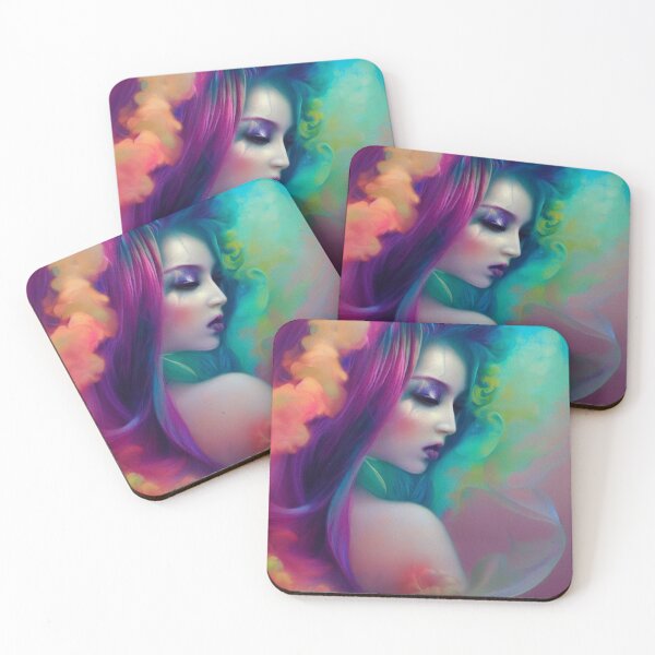 Item preview, Dreamlike art colorful smoke morphing into beautiful woman, rainbow, pastel designed and sold by ValleyDream.