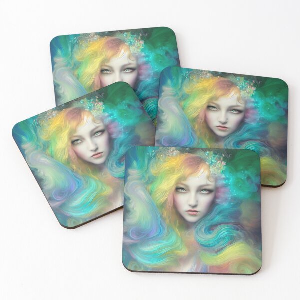 Item preview, Dreamlike art colorful smoke morphing into beautiful woman, rainbow, pastel designed and sold by ValleyDream.