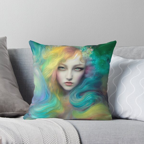 Item preview, Dreamlike art colorful smoke morphing into beautiful woman, rainbow, pastel designed and sold by ValleyDream.