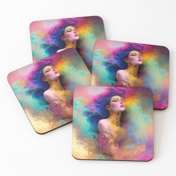 Item preview, Dreamlike art colorful smoke morphing into beautiful woman, rainbow, pastel designed and sold by ValleyDream.