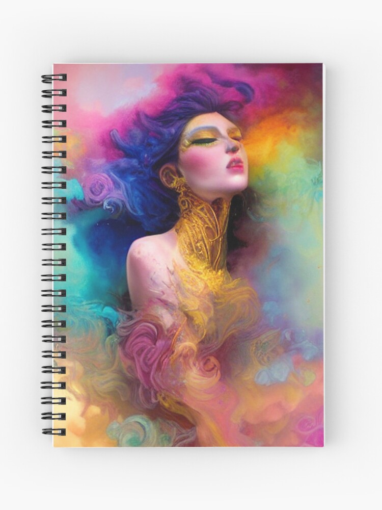 Dreamlike art colorful smoke morphing into beautiful woman, rainbow, pastel  | Spiral Notebook