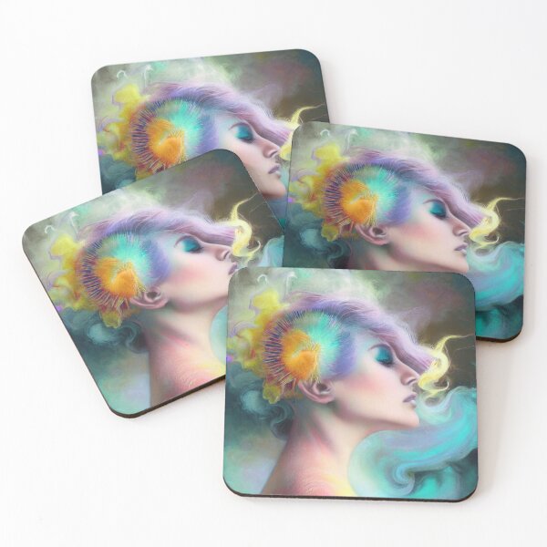 Item preview, Dreamlike art colorful smoke morphing into beautiful woman, rainbow, pastel designed and sold by ValleyDream.