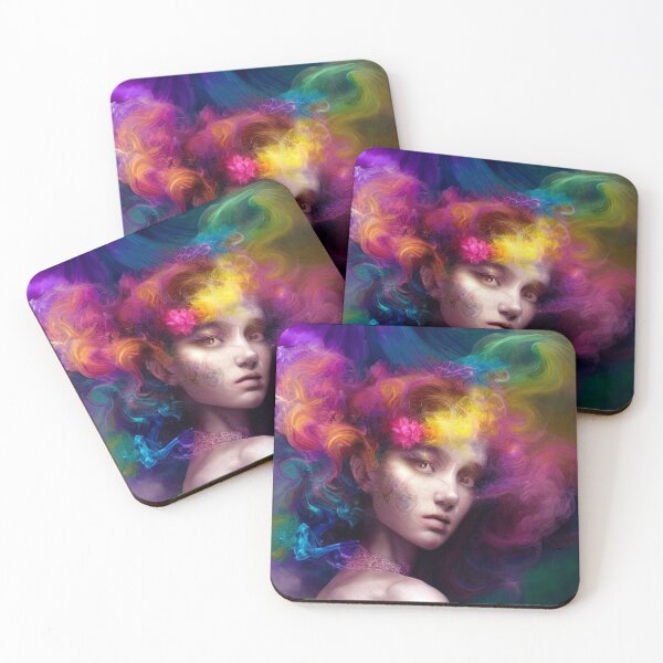 Item preview, Dreamlike art colorful smoke morphing into beautiful woman, rainbow, pastel designed and sold by ValleyDream.