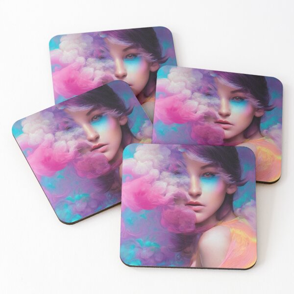 Item preview, Dreamlike art colorful smoke morphing into beautiful woman, rainbow, pastel designed and sold by ValleyDream.