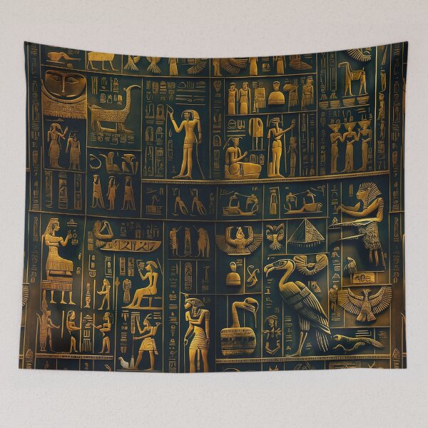 Item preview, Ancient Egyptian shiny golden pictograms and hieroglyphs olden spiritual pattern designed and sold by ArtifactVault.