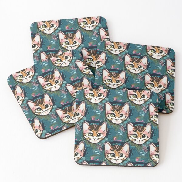 Item preview, Mad Cats Seamless Pattern in Green designed and sold by HanaiPrint.