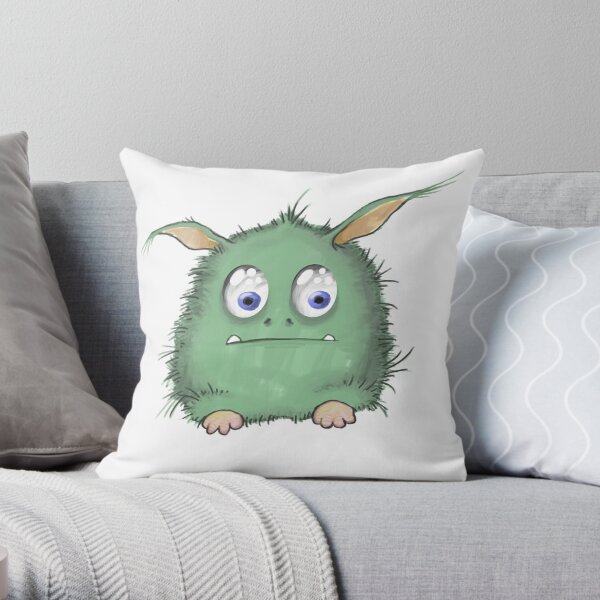Cute Green Creature Throw Pillow