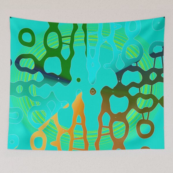Item preview, Turquoise Peach and dark blue asymmetrical geometrical shapes by Code03. designed and sold by Code03.