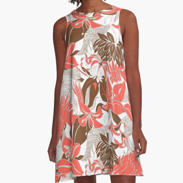 Item preview, Contour Hawaii Tropical Lily and Protea Floral - Coral and Cocoa Brown designed and sold by DriveIndustries.