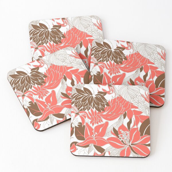 Item preview, Contour Hawaii Tropical Lily and Protea Floral - Coral and Cocoa Brown designed and sold by DriveIndustries.