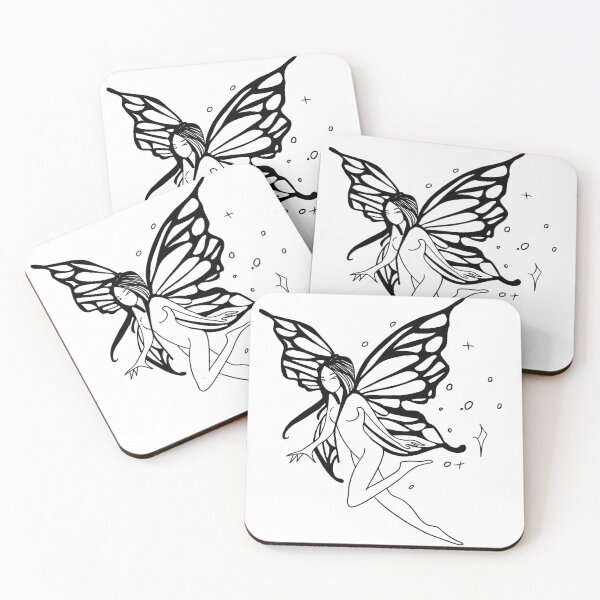 Item preview, fairy with butterfly wings in black outline designed and sold by moonna designs.