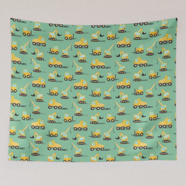 Item preview, Yellow Construction Vehicles On Green designed and sold by SamAnnDesigns.
