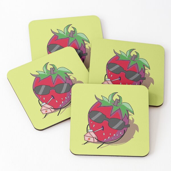 Item preview, design of a cool strawberry with dark glasses sitting drinking strawberry milk designed and sold by kitsuneins.