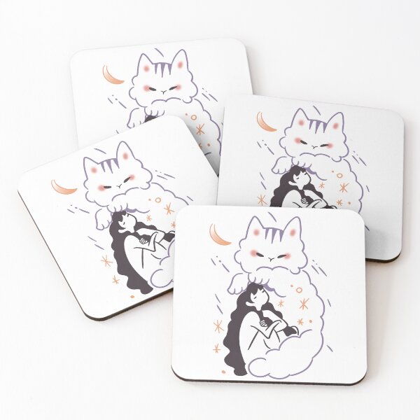 Item preview, woman sitting on cat cloud designed and sold by moonna designs.