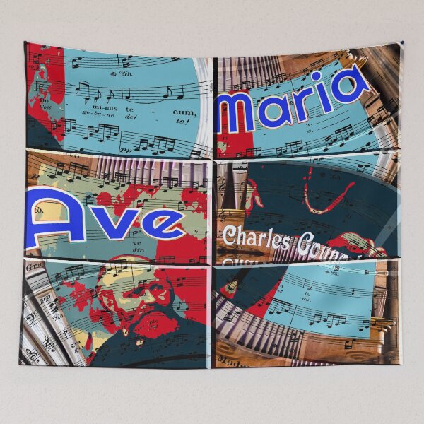 Item preview,  ATTRACTIVE PORTRAIT OF CHARLES GOUNOD - MUSICIAN COMPOSER - ABSTRACT ORGAN ON MUSICAL SCORE - FAMOUS ARIA AVE MARIA - FUNNY MUSIC SCORE AVE MARIA PATCHWORK PATTERN - GREAT GIFT FOR ORGANIST designed and sold by Ralek.