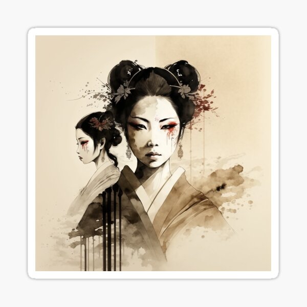 Aperçu de l'œuvre Belle geisha japonaise - peinture sumie créée et vendue par MaitionDesigns.