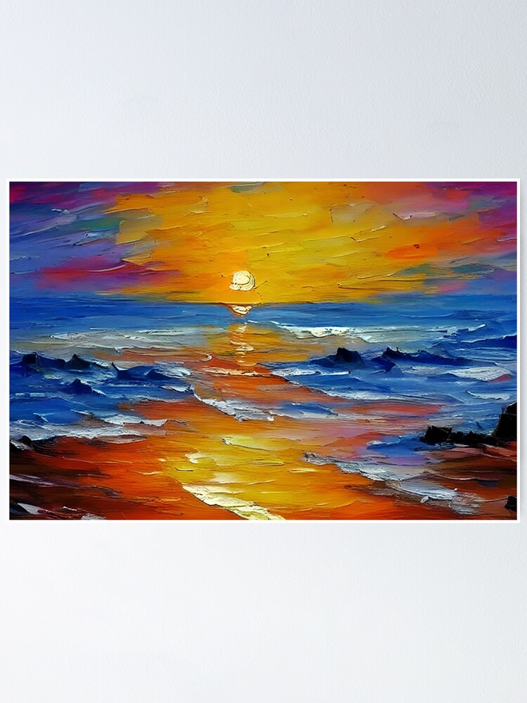 "Sunrise Ocean art, Large Coastal art, Sea Landscape art, Palette Knife
