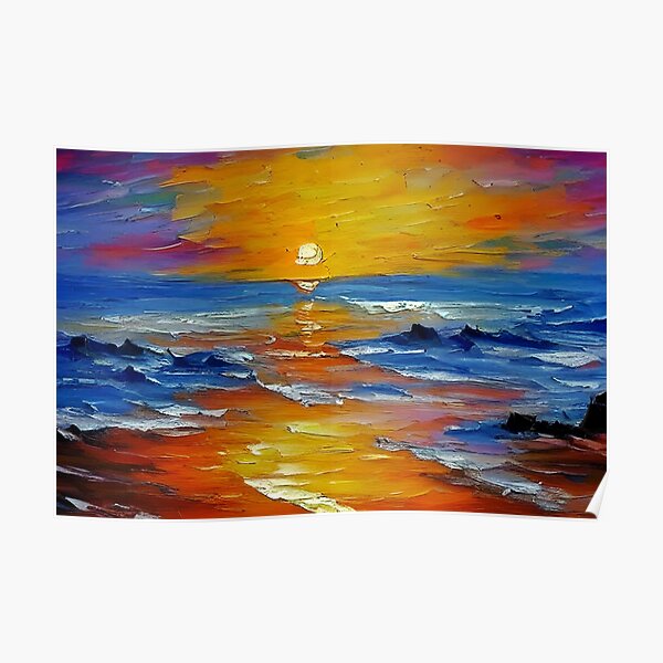 "Sunrise Ocean art, Large Coastal art, Sea Landscape art, Palette Knife