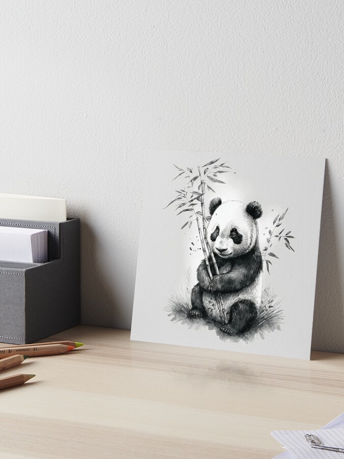 Impression rigide for Sale avec l'œuvre « Bébé panda aimant le bambou » de  l'artiste CommandLine