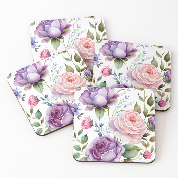 Item preview, Pink and Purple Roses Pattern Watercolor Art designed and sold by ClairesPatterns.