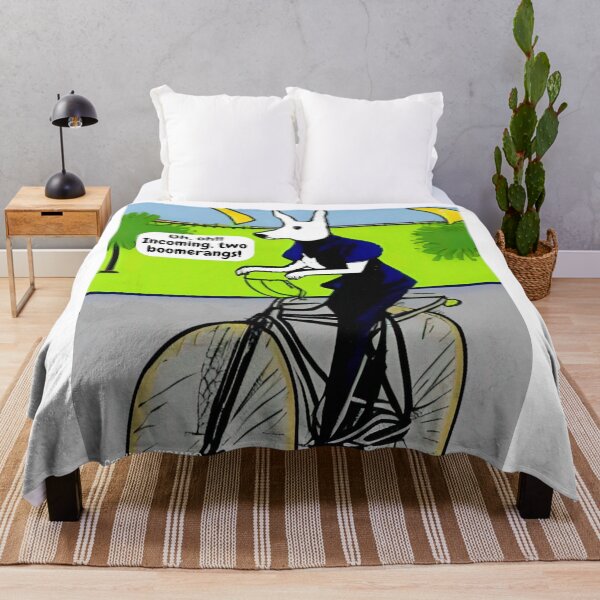 Item preview, Funny kangaroo on bicycle wall art cartoon, "incoming boomerangs!" Kangaroo animal wall decor as prints, on canvas, or posters. Wall art decor for your living room and bedroom. Choice of print sizes. designed and sold by JoelsCorner.