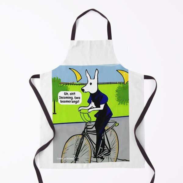 Item preview, Funny kangaroo on bicycle wall art cartoon, "incoming boomerangs!" Kangaroo animal wall decor as prints, on canvas, or posters. Wall art decor for your living room and bedroom. Choice of print sizes. designed and sold by JoelsCorner.