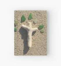 Cross in the Sand with Sea Glass Hardcover Journal