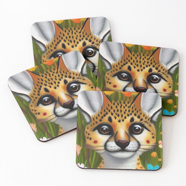 Item preview, Serval Cat Surrounded by Colorful Flowers - Whimsical Aesthetic Original Artwork designed and sold by emmtayloor.