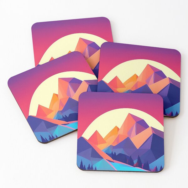 Item preview, Winter Sunset Polygon Mountain Artwork Vibrant Colorful Landscape designed and sold by emmtayloor.