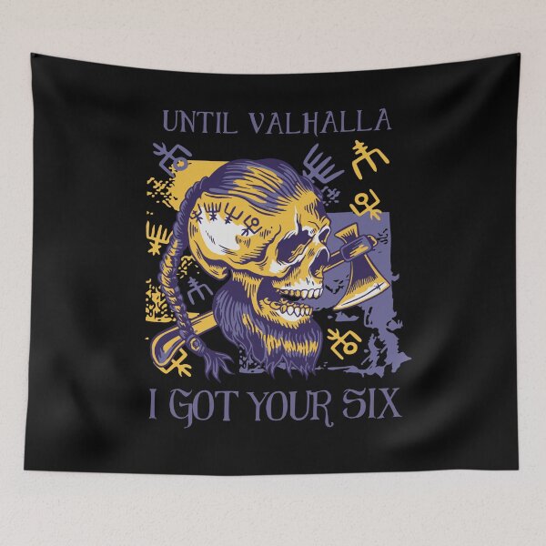 Item preview, Until Valhalla I got your six - Yellow Purple Viking Skull designed and sold by Georgy09.