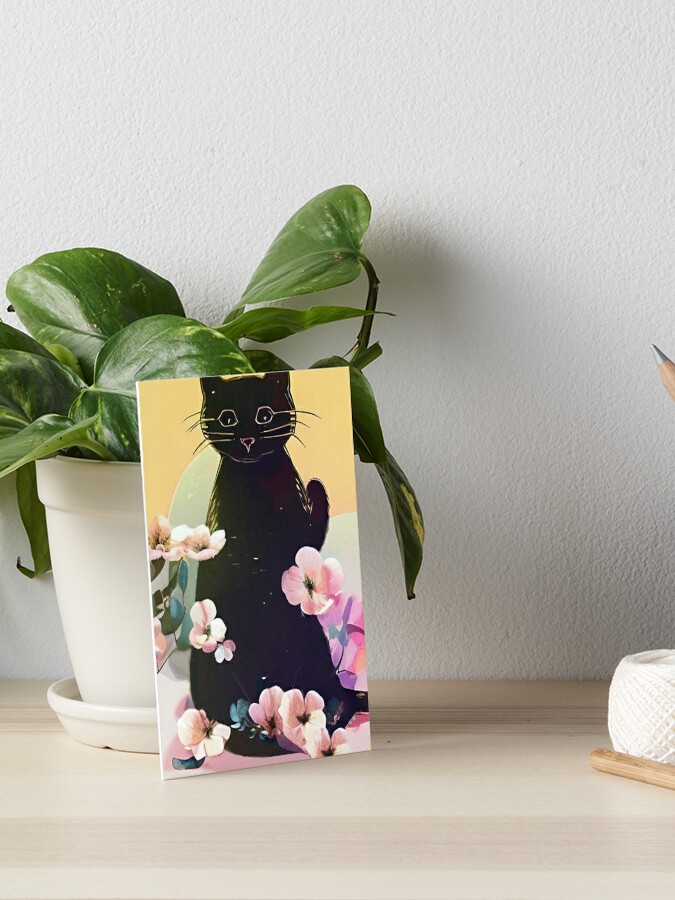 Galeriedruck for Sale mit Illustrierte schwarze Katze umgeben von rosa  Kirschblüte-Blumen-Originalvorlage - wunderliche elegante Ästhetik von  emmtayloor