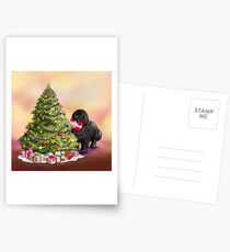 Newfie and Christmas Presents and Tree Postcards
