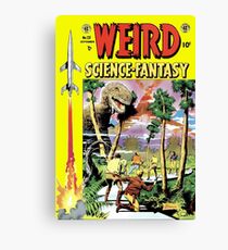 Weird Science Fiction Dinosaur, rockets, pulp fiction Canvas Print