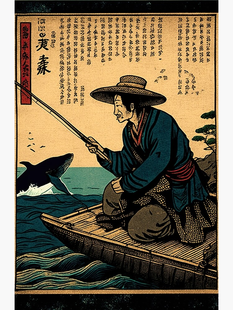 An old peaceful Japanese fisherman seated at a dock with his