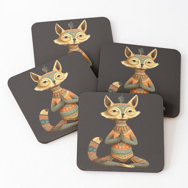 Item preview, Folk Art Fox Doing Yoga designed and sold by ambicurio.