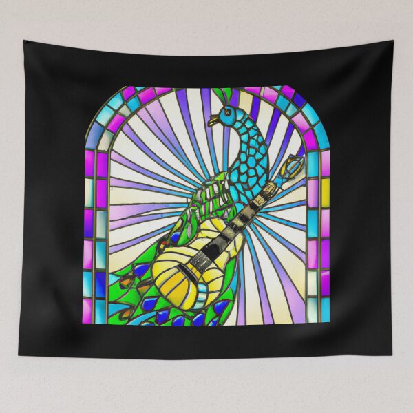 Item preview, A Peacock playing Guitar as a Stained Glass Window (AI Generated Art) designed and sold by Cowboy Folly.