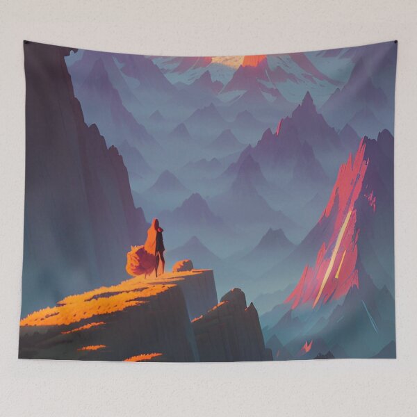 Item preview, Anime Men - Mountain Range at Sunset Landscape designed and sold by Trendy-Now.