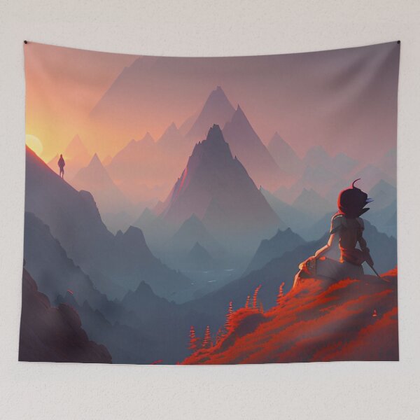 Item preview, Couple - Mountain Range at Sunset Anime Landscape designed and sold by Trendy-Now.
