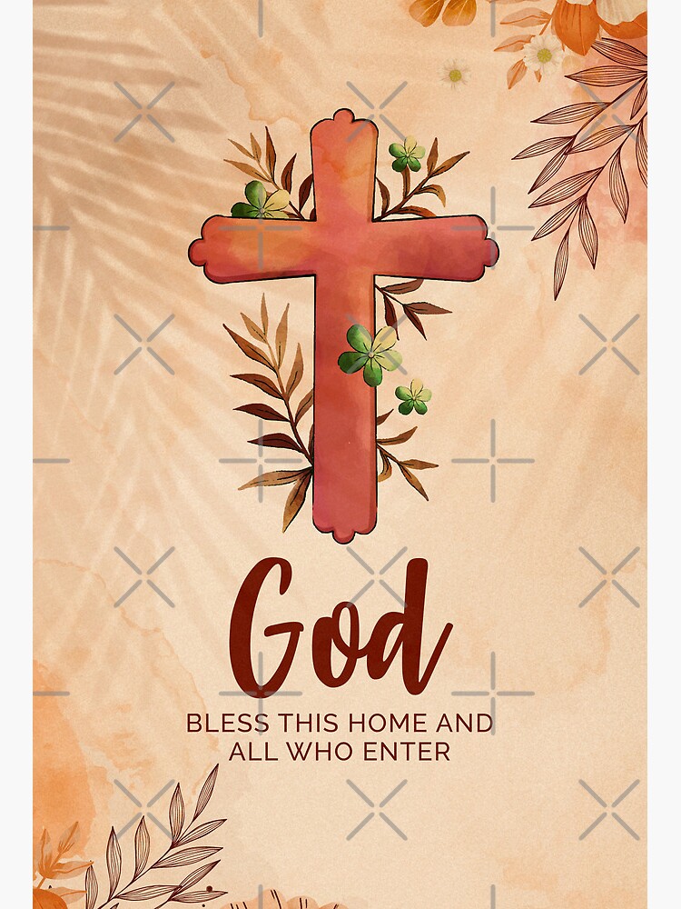 Bless Our Home Floral Design Cherry Wood Cross