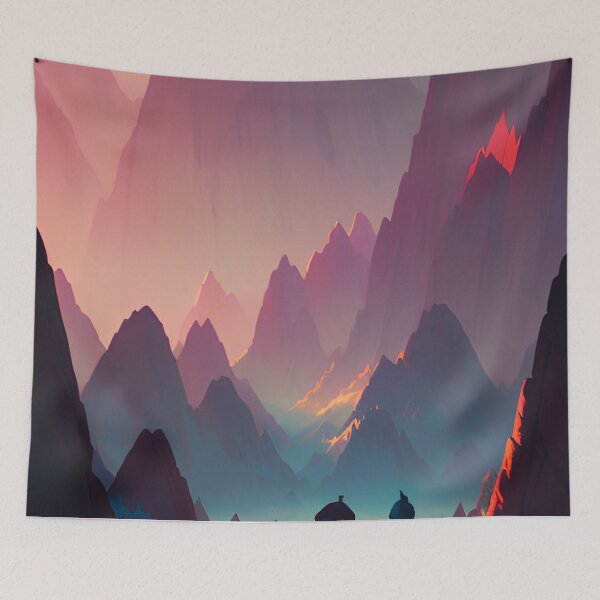 Item preview, Mountain Range at Sunset - Majestic Anime Landscape  designed and sold by Trendy-Now.