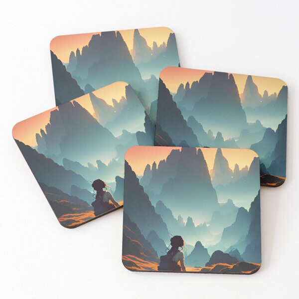Item preview, A Girl in Mountain Range at Sunset Anime Landscape designed and sold by Trendy-Now.