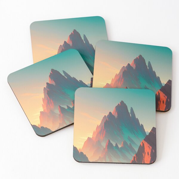 Item preview, Mountain Range at Sunset - Majestic Red & Blue Lights Anime Landscape  designed and sold by Trendy-Now.