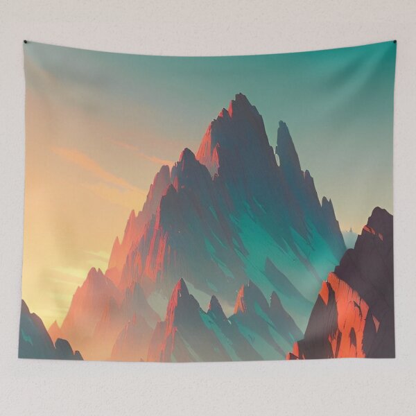 Item preview, Mountain Range at Sunset - Majestic Red & Blue Lights Anime Landscape  designed and sold by Trendy-Now.