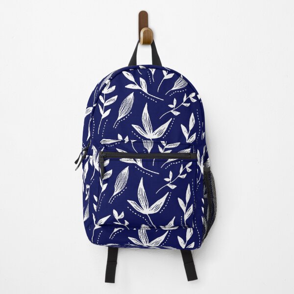 Item preview, White Leaves On Navy A Hand Painted Patterns designed and sold by SeemDev786.