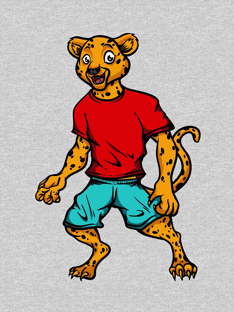 Anthropomorphic cheetah, furry, wearing sports clothes, wearing