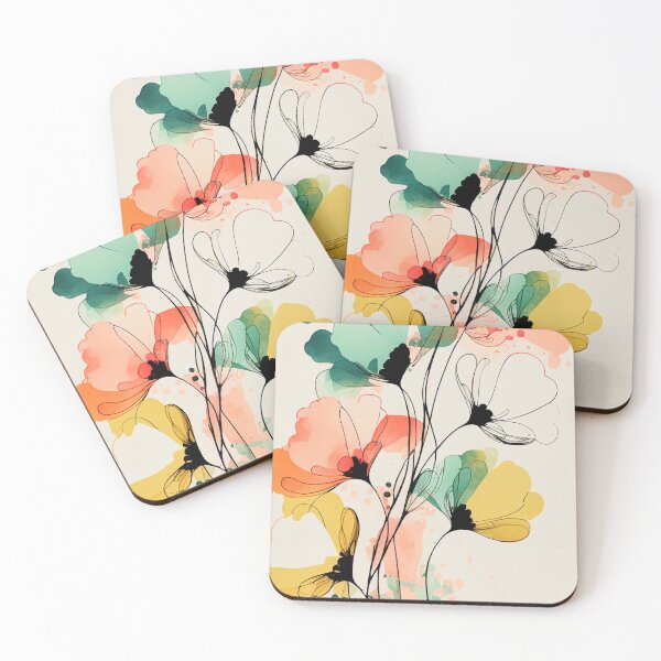 Item preview, "Brianna" - Watercolor Flowers Abstract Painting Pattern in Blue, Yellow, Black, White, Pink, Orange, Purple, Navy, Cream, Brown designed and sold by HiArtify ❤️.