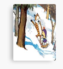 calvin and hobbes happy snow Metal Print