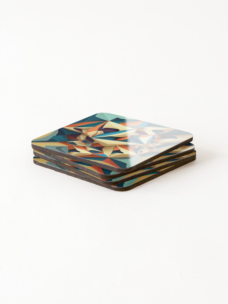 Thumbnail 4 of 5, Coasters (Set of 4), Angular Complex Contemporary Pattern Digital Painting designed and sold by CodeAndColors.