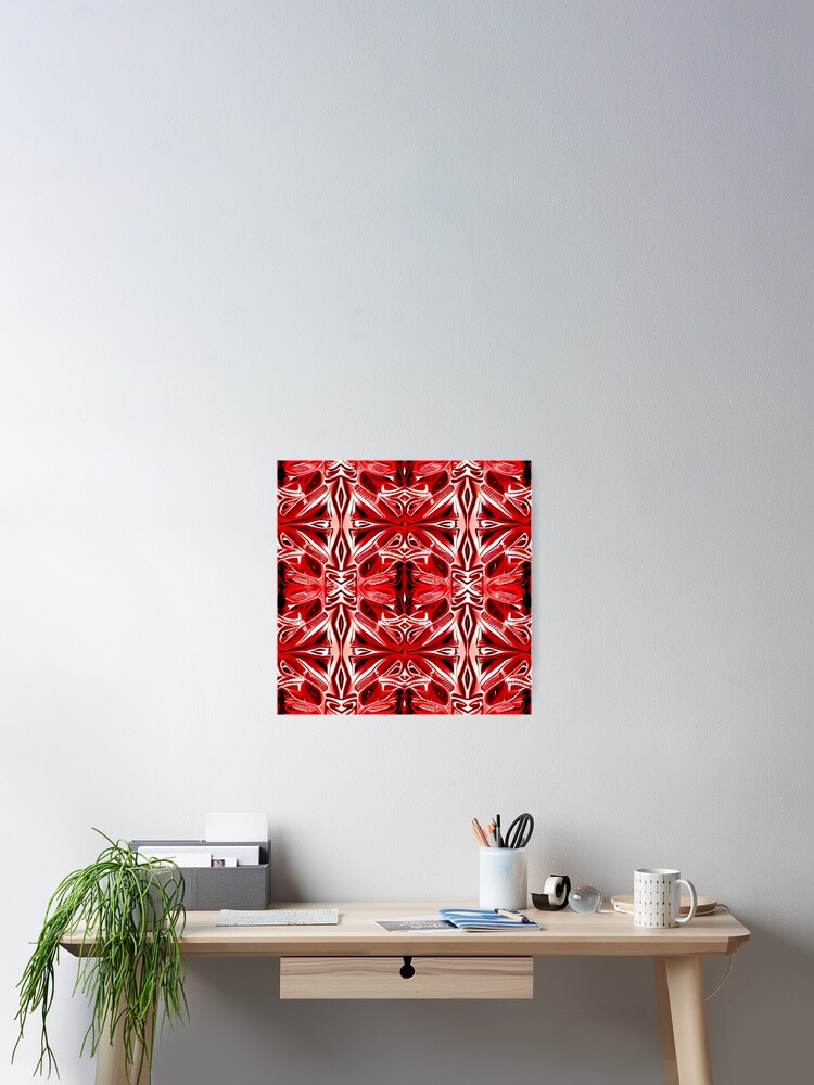 Thumbnail 2 von 3, Poster, Red Pale Bright Pacific Islander Pattern Digital Painting designt und verkauft von CodeAndColors.
